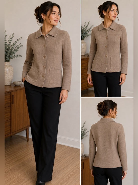 La contemporaine Sweaters - La Contemporaine 100% Wool Taupe Collared Cardigan Jacket XS